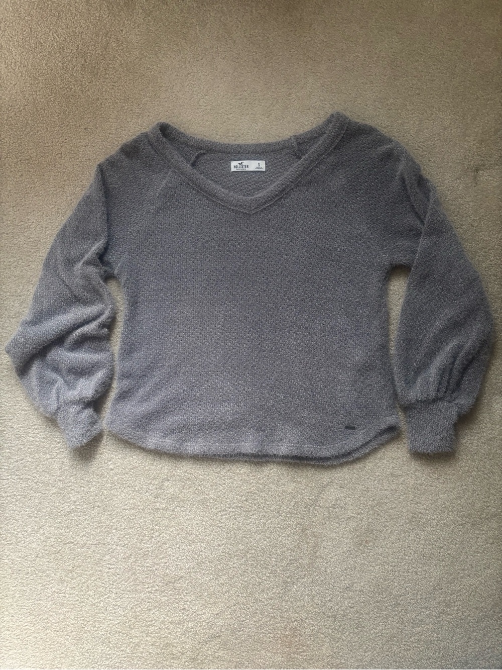 Hollister Heather Gray V-Neck Knit Sweater